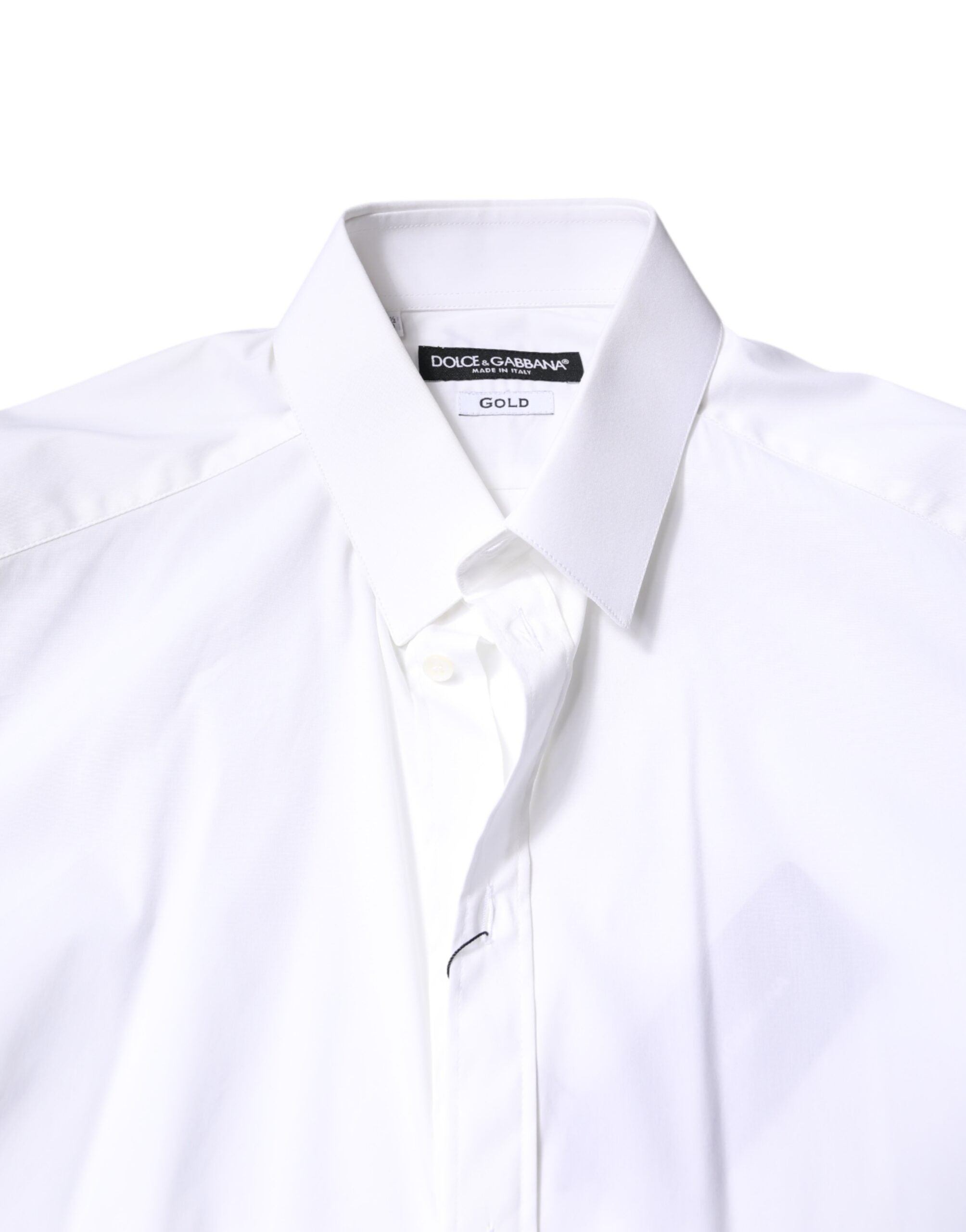 Dolce & Gabbana White Cotton Dress GOLD Formal Collar Shirt